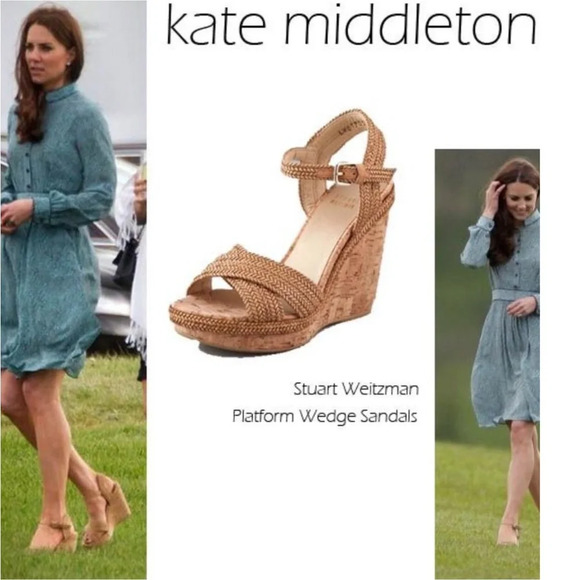 Stuart Weitzman Minx $425. cork platform wedge denim excellent Size 9.5 - Picture 12 of 13